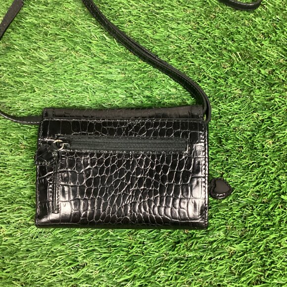Brighton Black Croc Print Patent Leather Wallet with Crossbody Strap - Picture 4 of 15